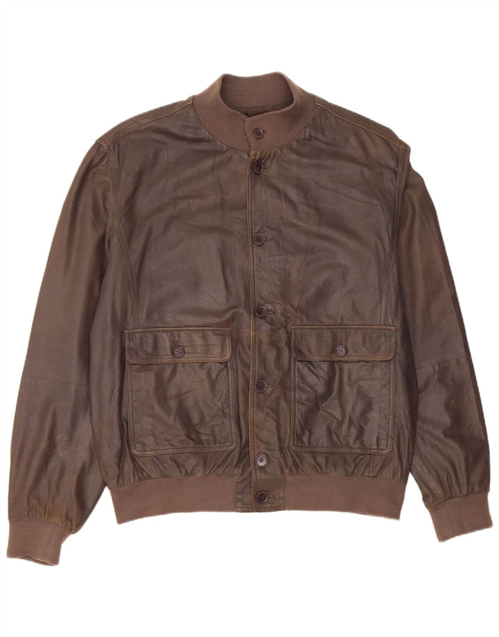 Gimo's Chaqueta Bomber de Cuero para Hombre UK 38 Cuero Marrón Medio
