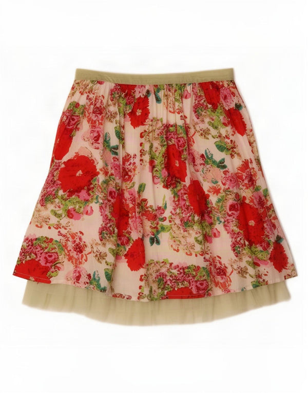 Vintage mujer A-Line falda mediana W30 beige floral algodón