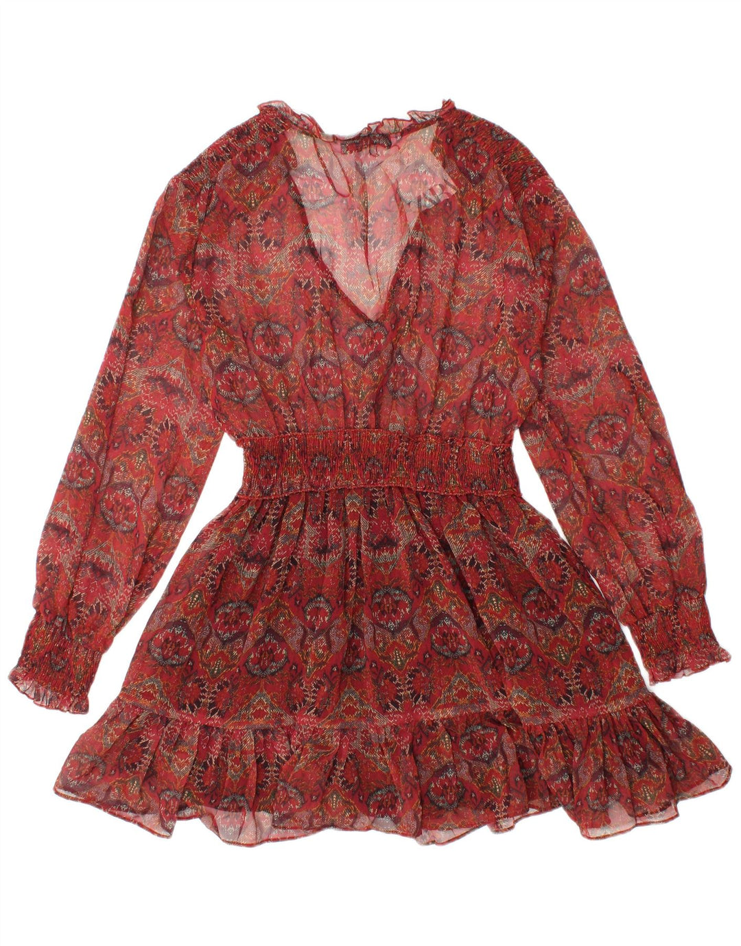 ZARA Top tipo túnica transparente de manga larga para mujer UK 8 Small Red Floral