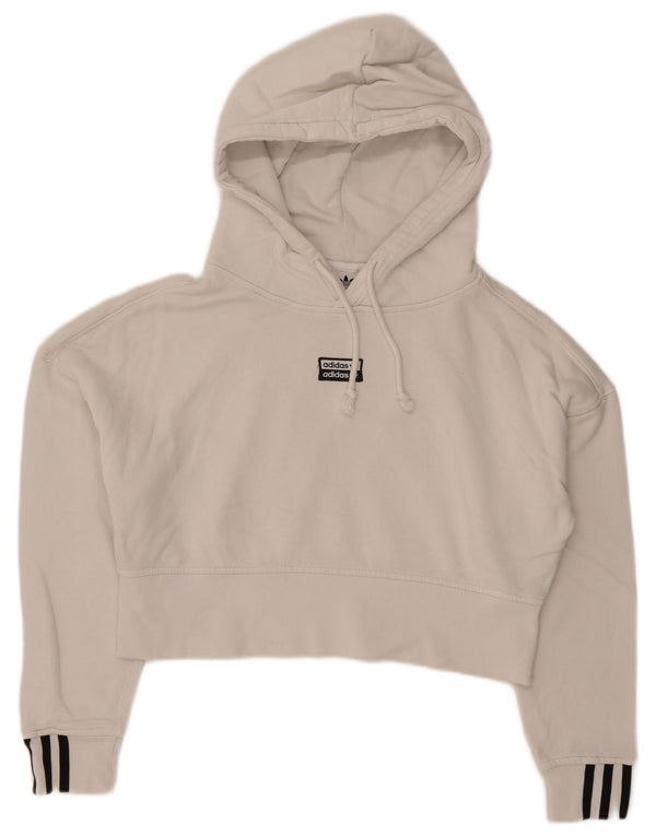 Adidas Mujer Crop Graphic Sudadera con capucha de gran tamaño UK 4 XS Algodón blanco