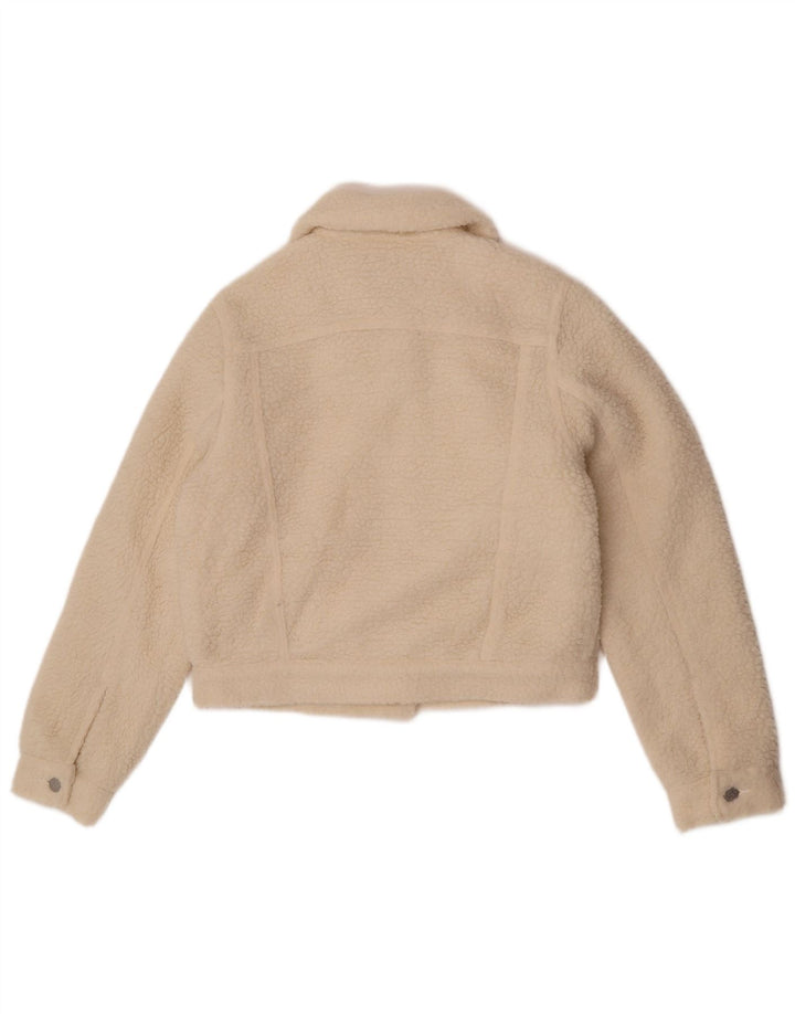 Lee Chaqueta Bomber Teddy Crop para Mujer US 10 Grande Poliéster Blanco
