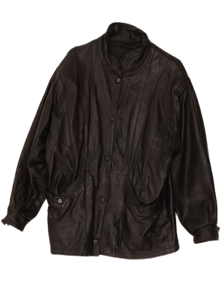 VINTAGE Womens Oversized Leather Jacket UK 10 Small Black Leather Vintage Vintage and Second-Hand Vintage from Messina Hembry 