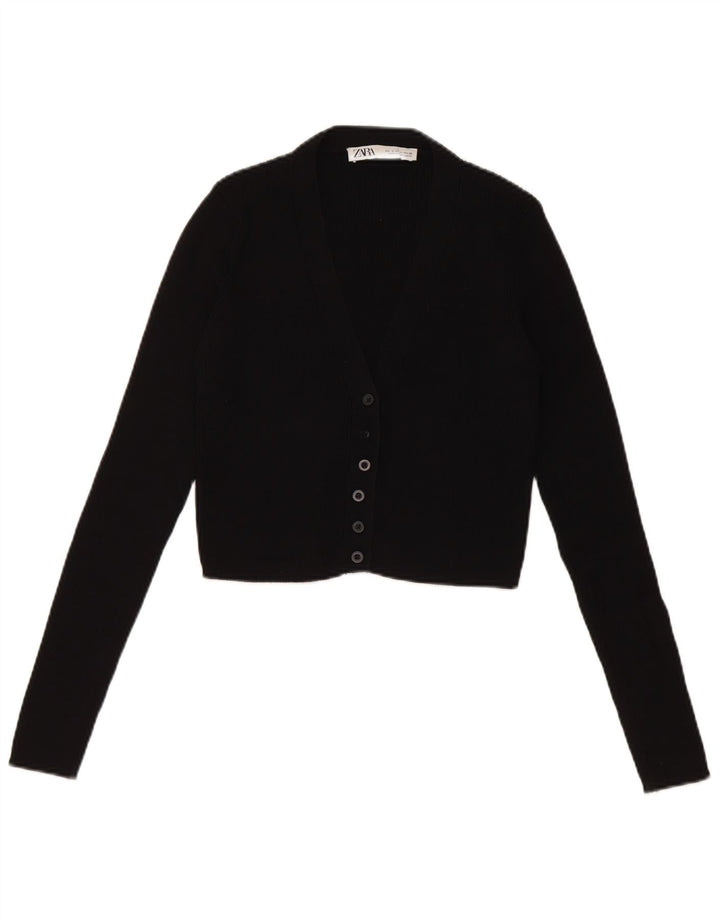 Zara Mujer Crop Cardigan Suéter UK 8 Small Negro