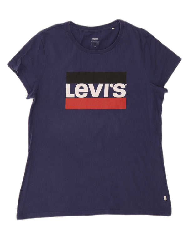 Levi's Camiseta gráfica para mujer Top UK 44 Grande Algodón azul marino