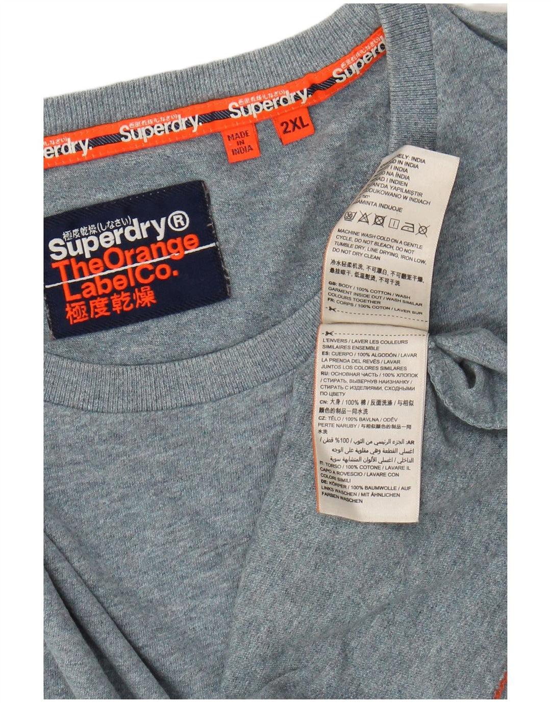 SUPERDRY Camiseta para hombre Top 2XL Algodón moteado azul