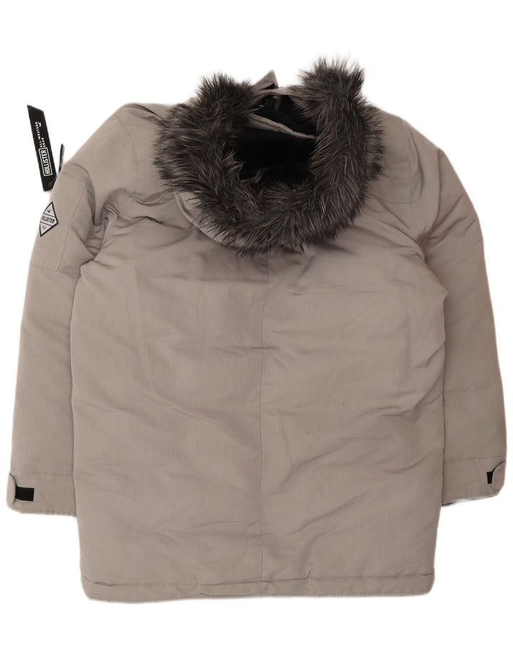 HOLLISTER Chaqueta acolchada con capucha para hombre Reino Unido 40 Poliéster gris grande