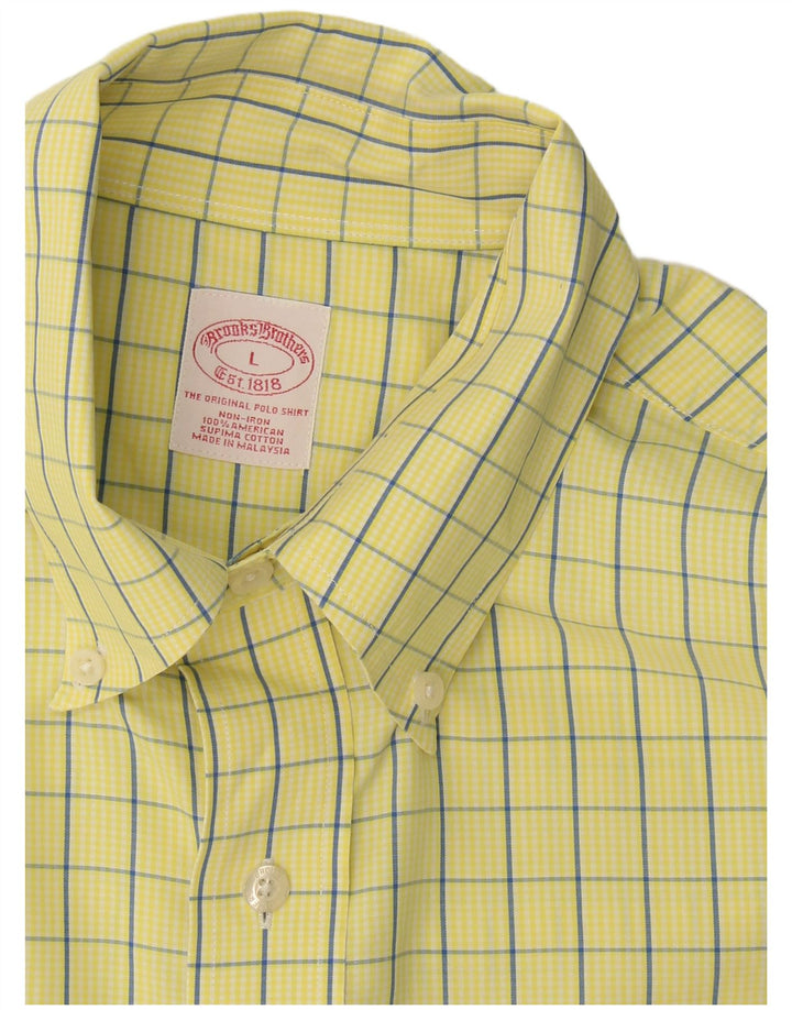 Brooks Brothers Camisa para hombre de algodón a cuadros amarillos grandes