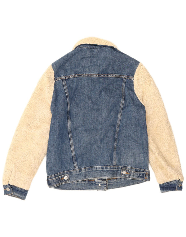 Topshop Chaqueta vaquera de piel sintética holgada para mujer UK 6 XS Azul Colorblock