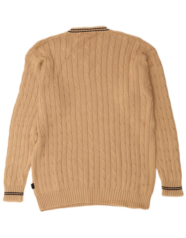 Vintage hombres V-cuello jumper suéter grande algodón beige
