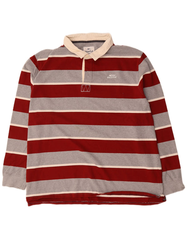 Weird Fish Polo de rugby de manga larga para hombre, algodón a rayas rojas, 4XL