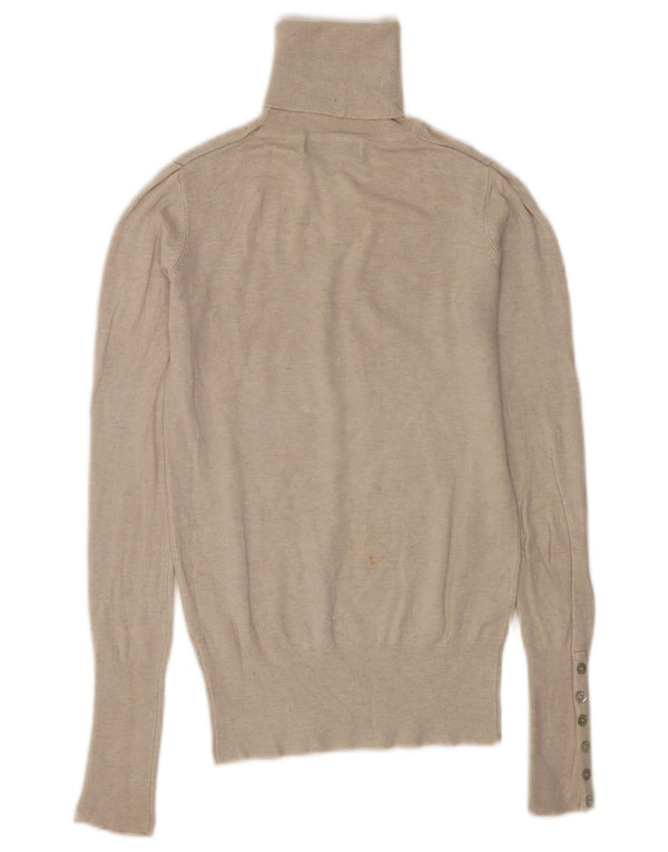Zara Mujer Roll Neck Jumper Sweater UK 10 Small Beige Rayon