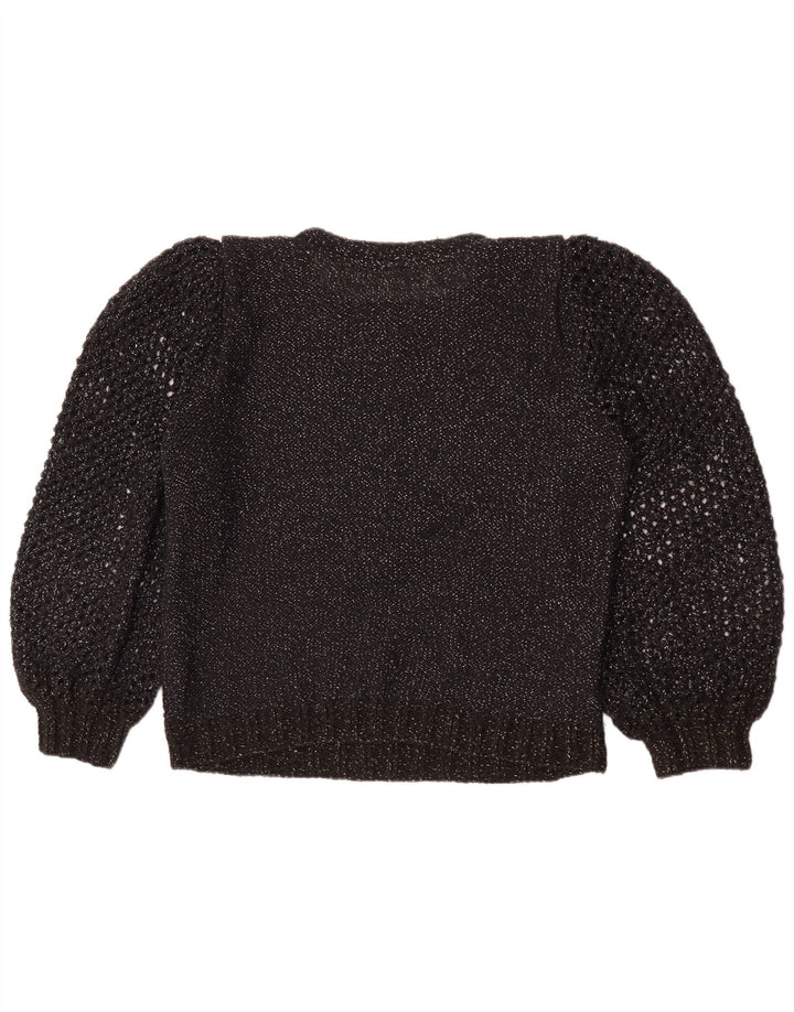 Vintage mujer cuello redondo jersey suéter Reino Unido 12 medio negro