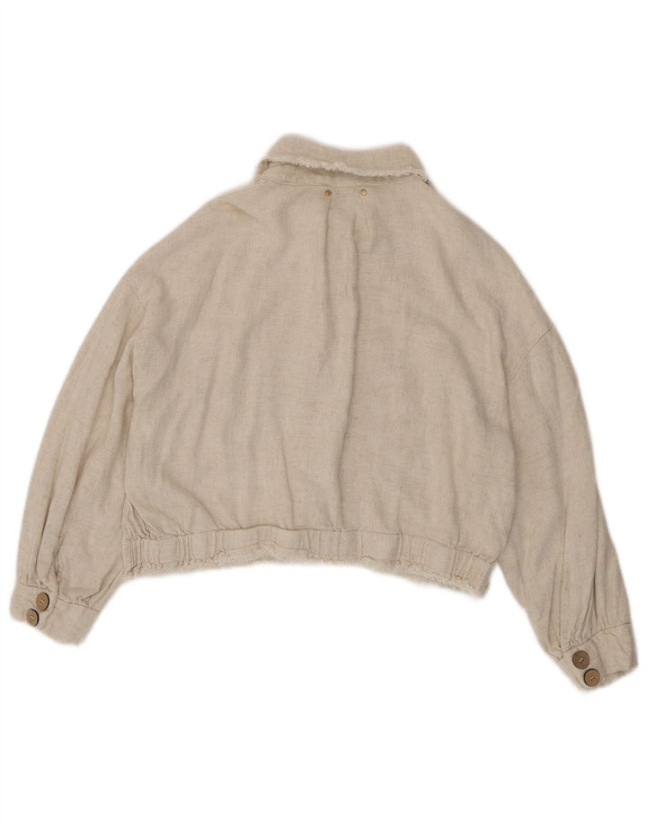 Zara Mujer Crop Shirt Jacket UK 44 Viscosa Beige Mediana