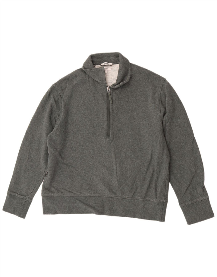 Cos Mens Relaxed Zip Neck Sudadera Jumper Algodón Verde Medio
