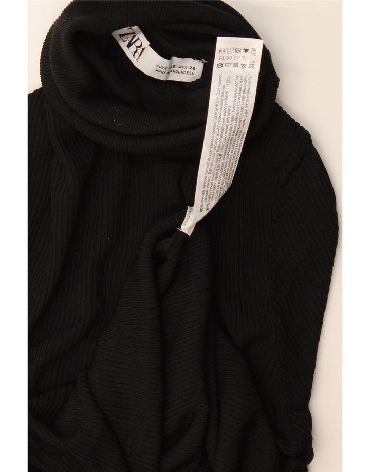 Zara Mujer Roll Neck Jumper Sweater UK 8 Small Viscosa Negra