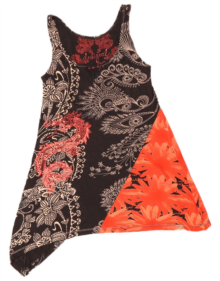 DESIGUAL Top tipo túnica asimétrico sin mangas para mujer UK 10 Small Black Floral