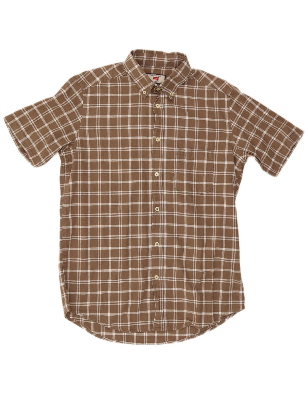 Camisa Carrera Hombre Manga Corta Algodón A Cuadros Marrón Medio