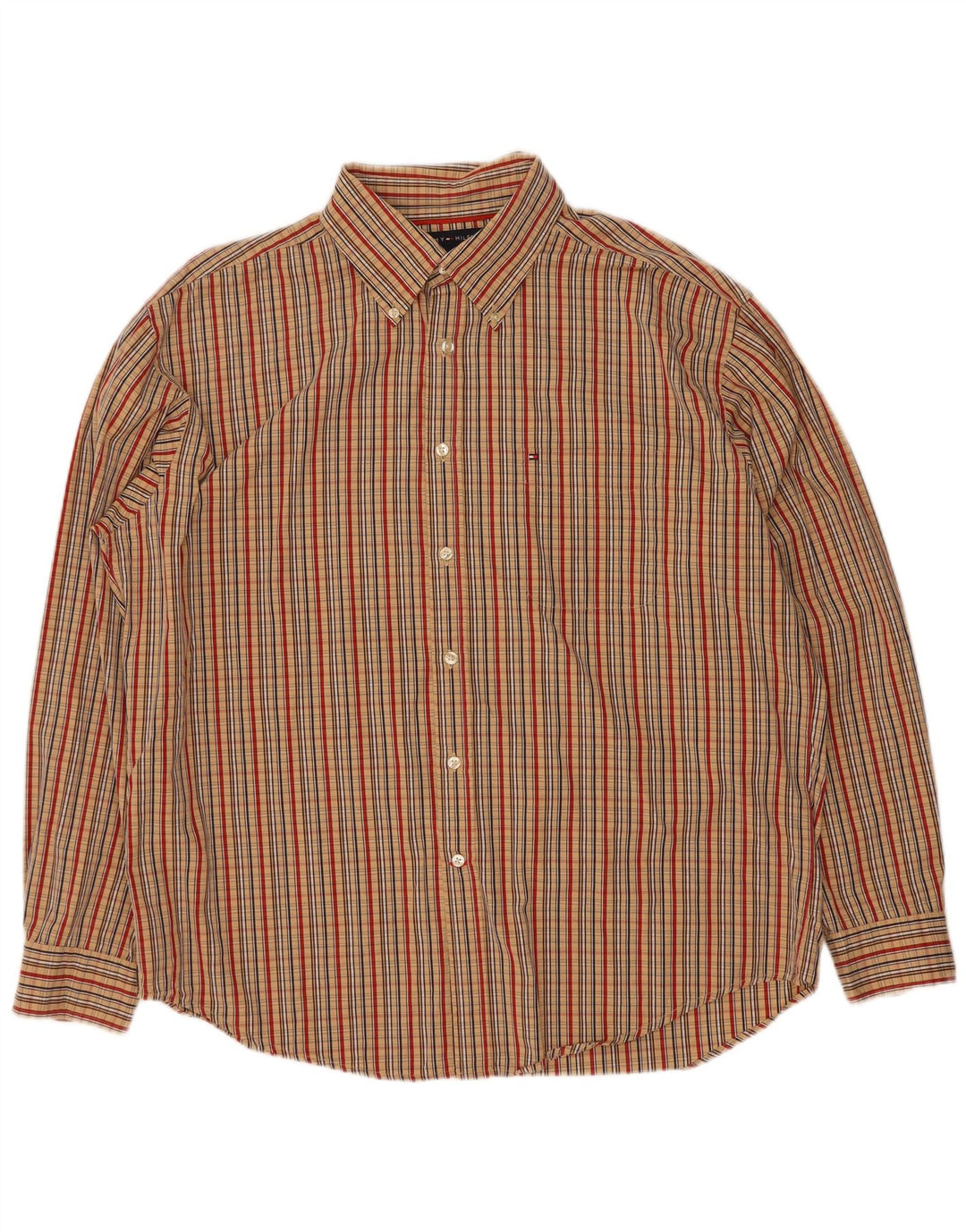 Tommy Hilfiger Camisa Hombre XL Beige Cuadros Algodón