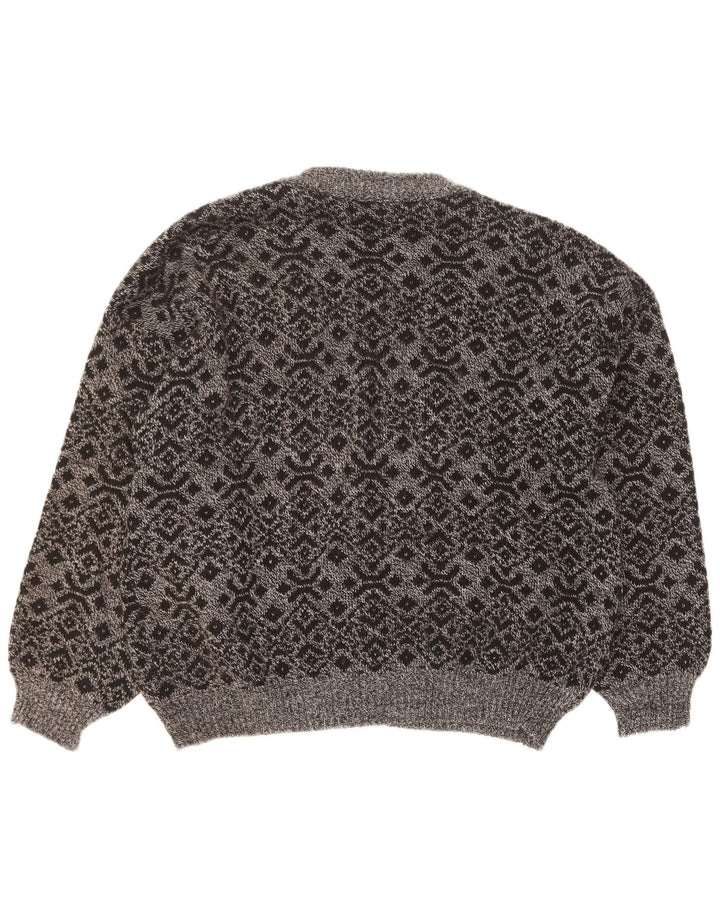 Vintage hombres Cardigan suéter grande gris geométrico
