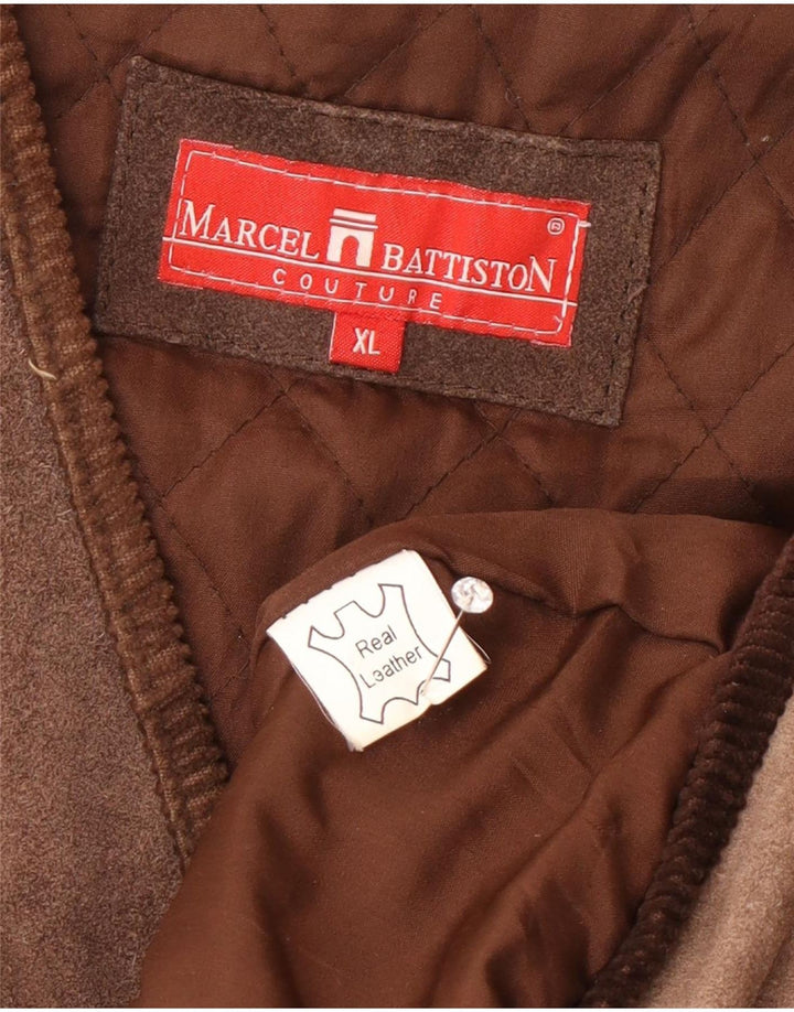 Marcel Battiston Chaleco de cuero para hombre XL Marrón Clásico