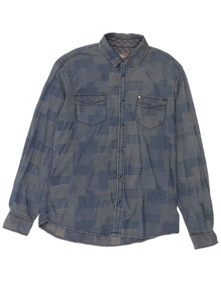 Camisa Gaudí Hombre 2XL Algodón Patchwork Azul