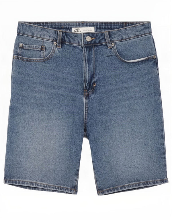 Zara Pantalones cortos de mezclilla para hombre EU 42 Large W32 Algodón azul