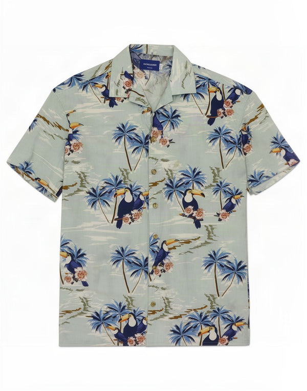Jack & Jones Hombre Camisa De Manga Corta Small Blue Floral Cotton Hawaiian