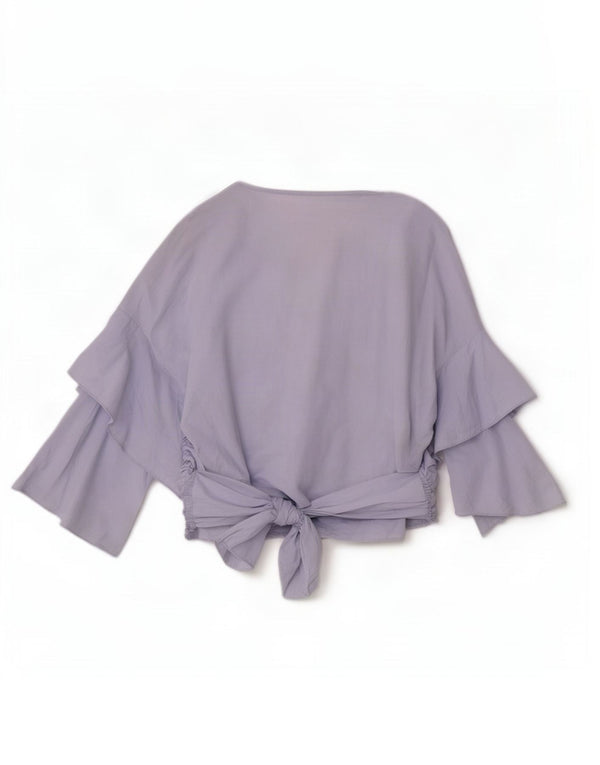 Zara Blusa cruzada de manga 3/4 para mujer UK 40 Small Azul