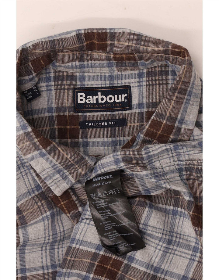 Barbour Camisa De Franela De Corte Entallado Para Hombre XL Algodón A Cuadros Gris