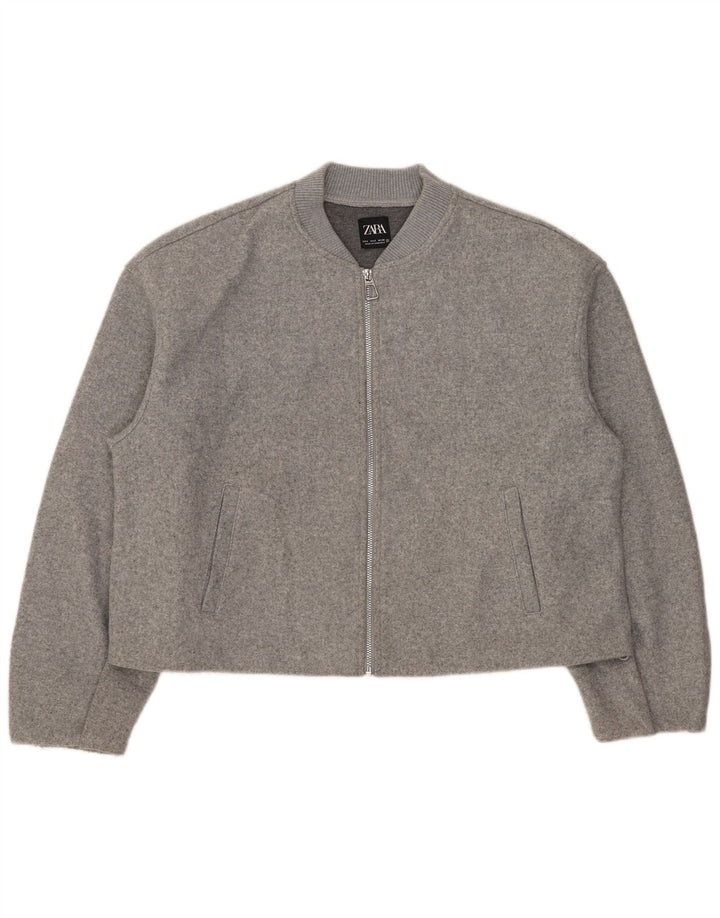 Zara Mujer Crop Chaqueta Bomber Extragrande UK 10 Small Gris Poliéster