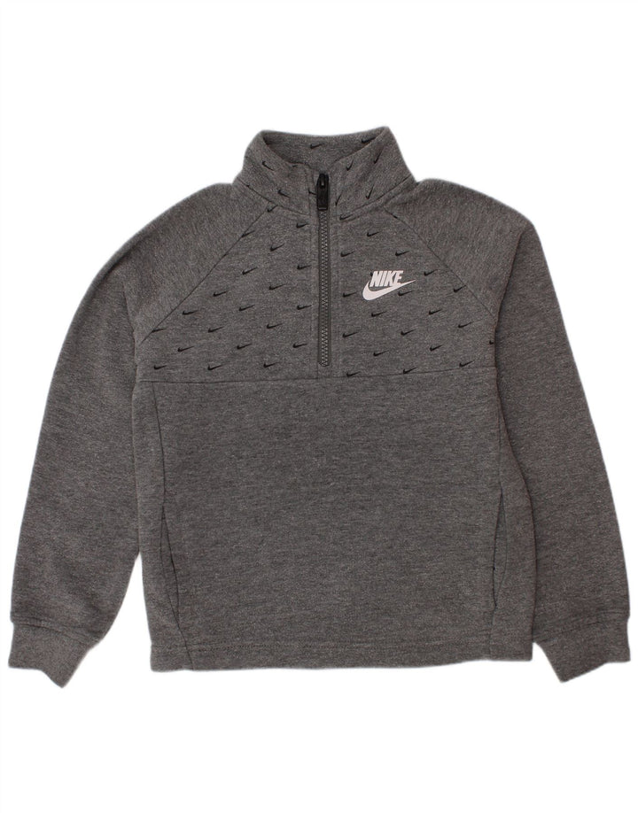 Nike - Sudadera con cuello y cremallera para niños de 5 a 6 años, algodón gris medio