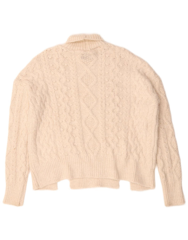 Zara Mujer Oversize Roll Neck Jumper Sweater UK 10 Small Beige Acrílico