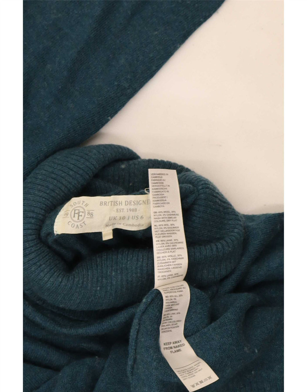 Suéter tipo jersey con cuello vuelto para mujer de Fat Face UK 10 Small Blue Wool