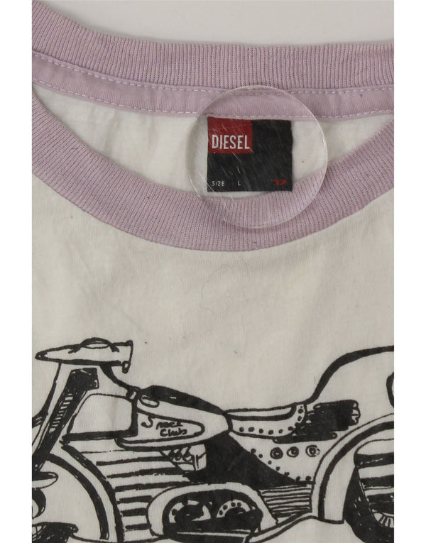 Diesel Hombre Camiseta Gráfica Top Grande De Algodón Con Bloques De Color Blanco