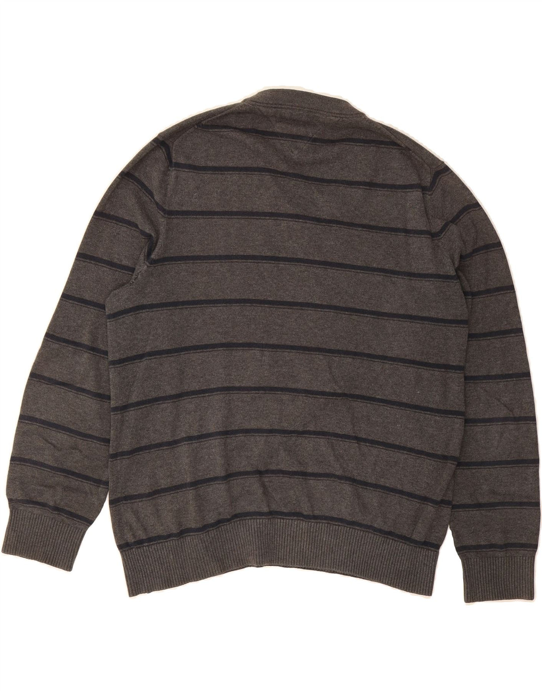 TOMMY HILFIGER Mens V-Neck Jumper Sweater Medium Grey Striped Cotton Vintage Tommy Hilfiger and Second-Hand Tommy Hilfiger from Messina Hembry 