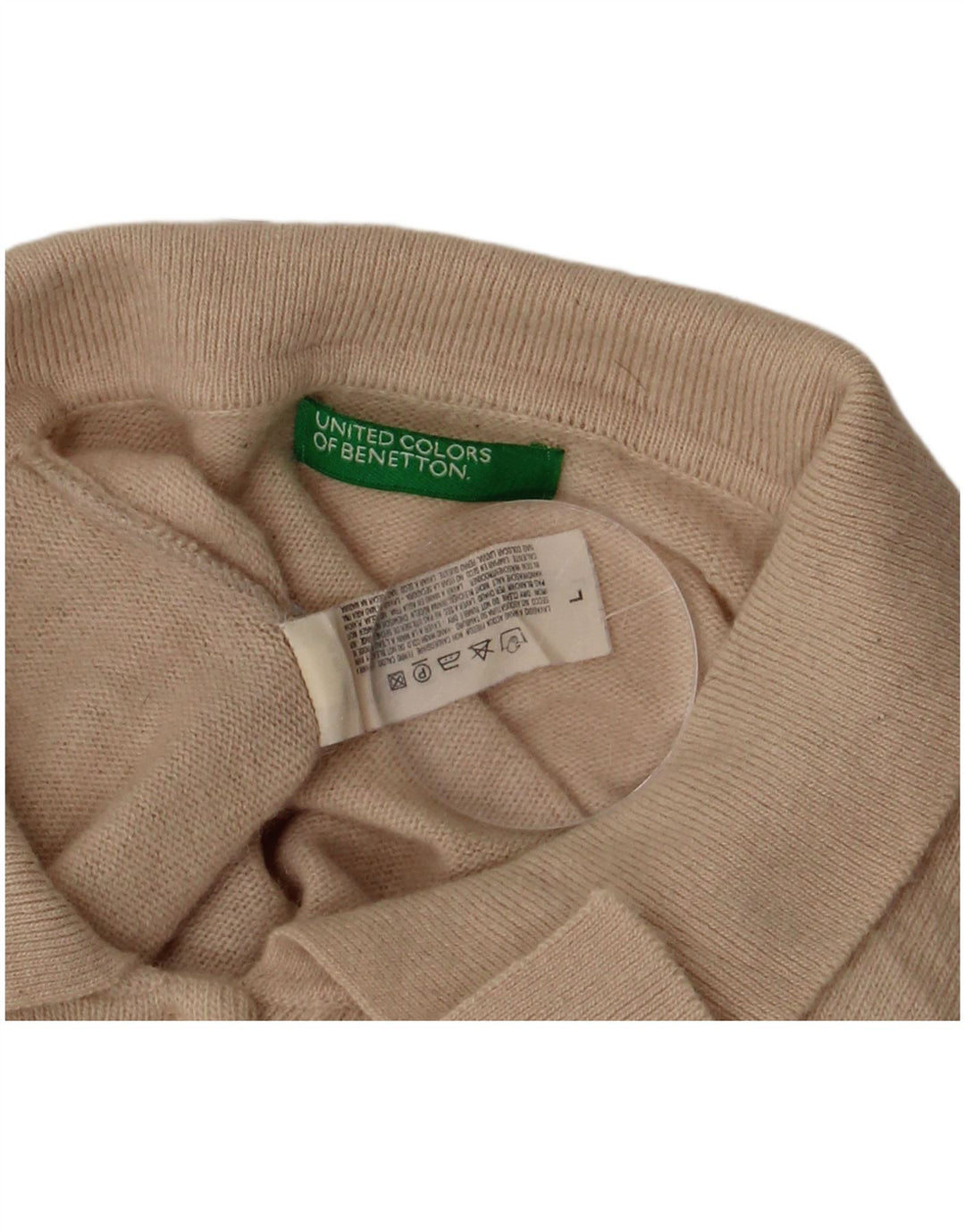 BENETTON Suéter tipo jersey con cuello tipo polo para mujer UK 46 L Lana beige