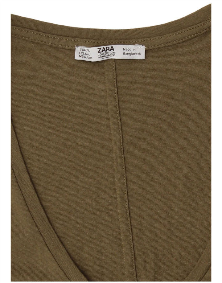 Zara Mujer Camiseta Top UK 46 Grande Caqui