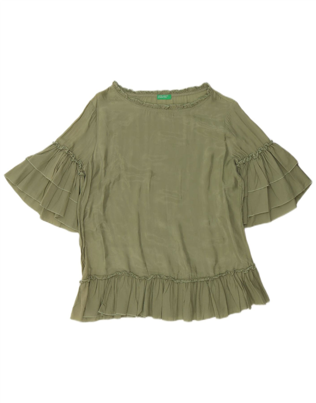 BENETTON Blusa extragrande para mujer UK 10 Small Cupro verde