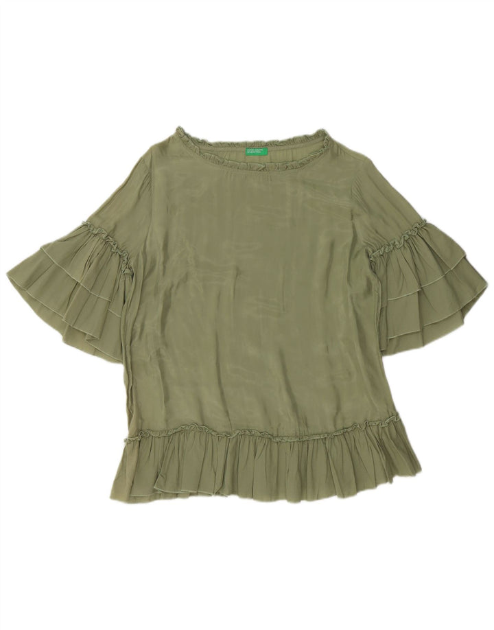 BENETTON Blusa extragrande para mujer UK 10 Small Cupro verde