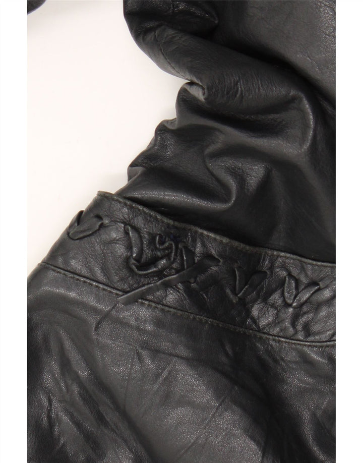 Chaqueta de cuero vintage para mujer IT 46 cuero negro grande