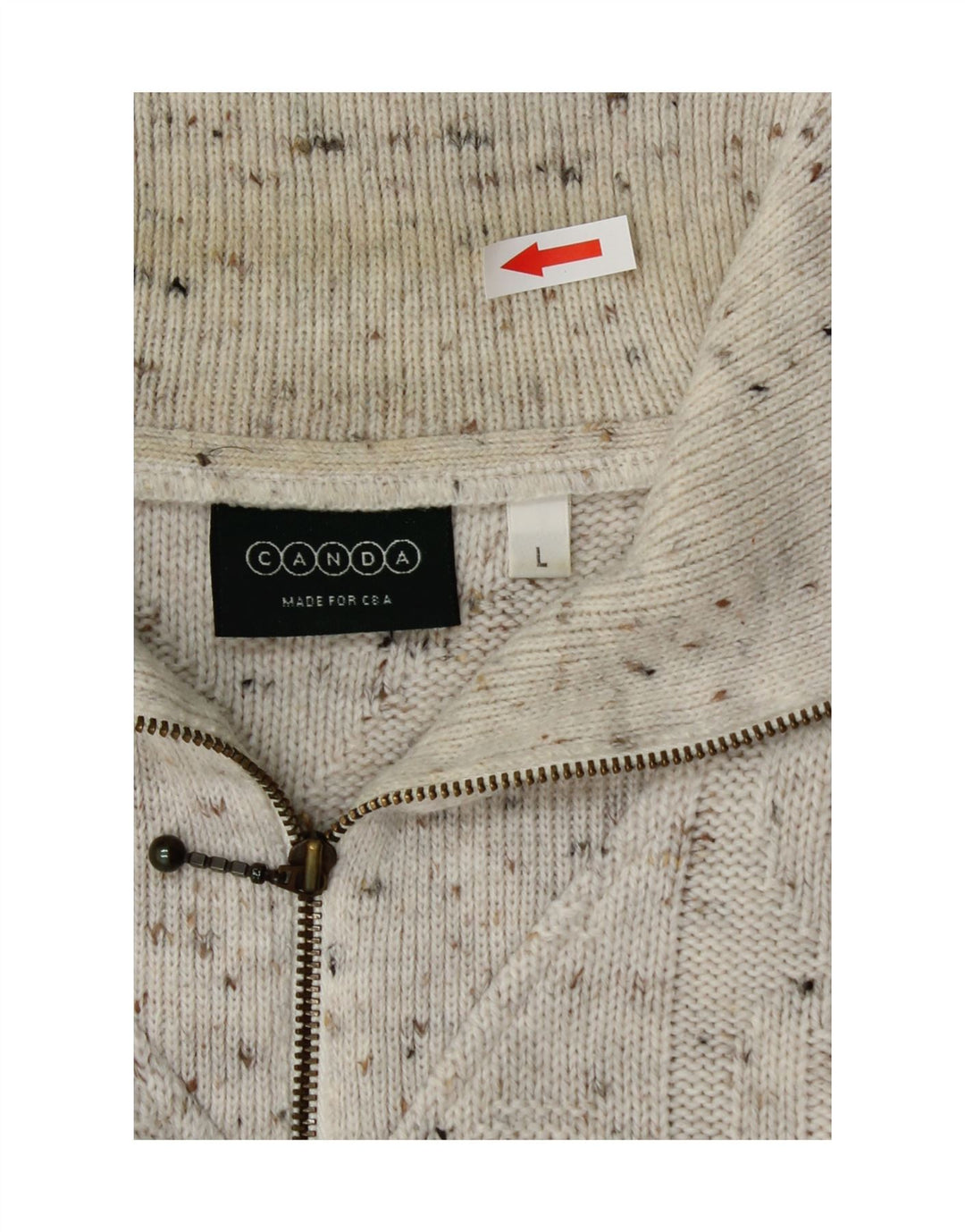 C&A Hombre Canda Zip Neck Jumper Suéter Grande Blanco Roto Acrílico Moteado