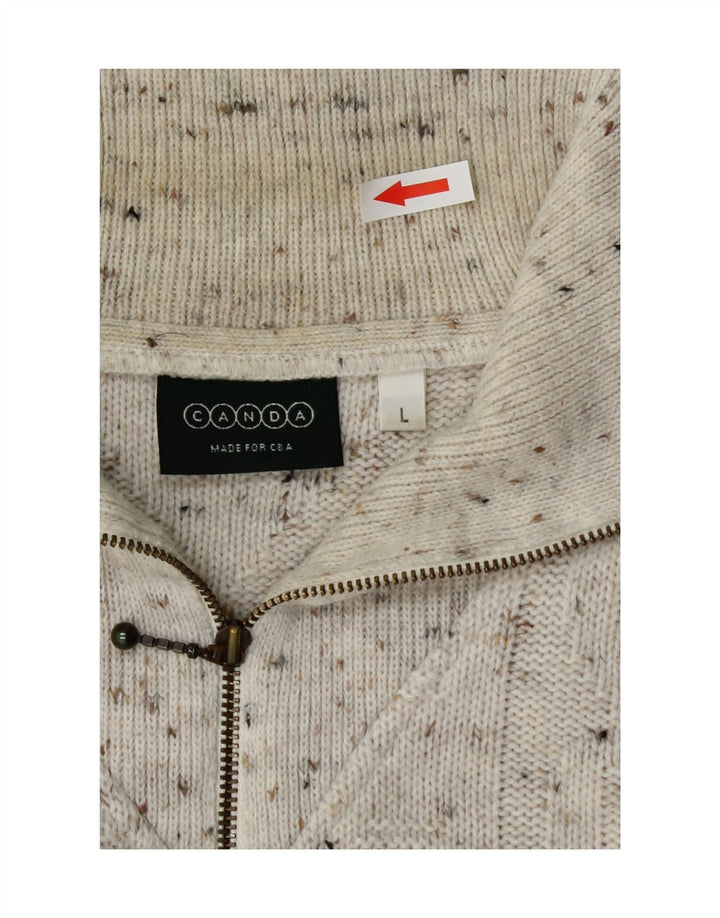 C&A Hombre Canda Zip Neck Jumper Suéter Grande Blanco Roto Acrílico Moteado