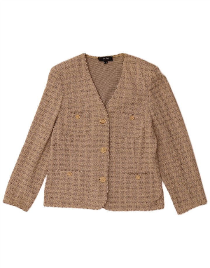 Liola Chaqueta Blazer de Manga 3/4 con 3 Botones para Mujer UK 46 Grande Algodón Beige