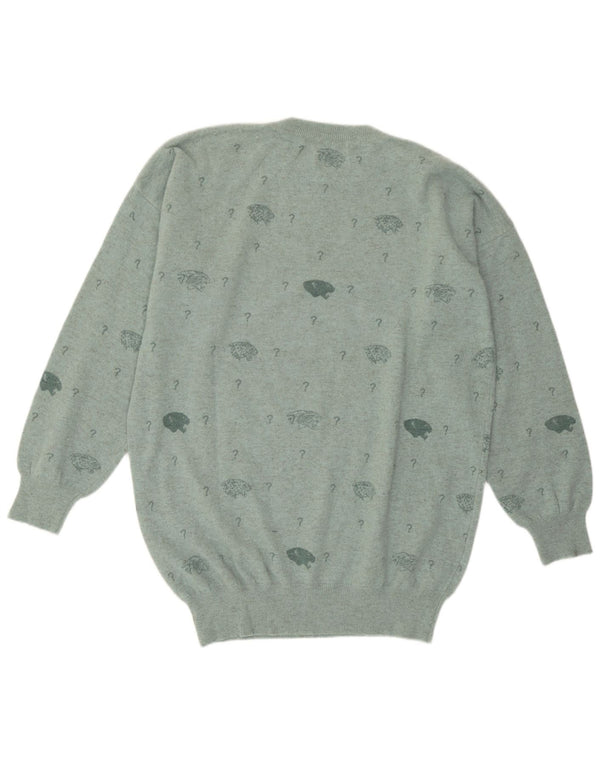 Krizia Mujer Poi Gráfico Cuello Redondo Jersey Suéter UK 18 XL Lana Verde