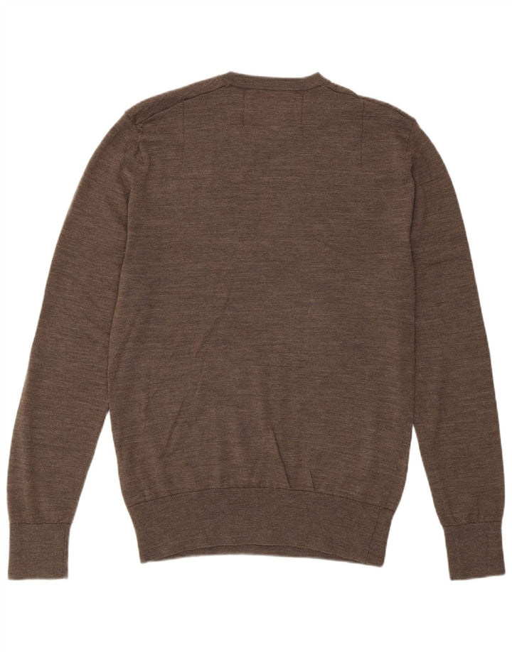All Saints Jersey de cuello redondo para hombre de lana merino marrón medio