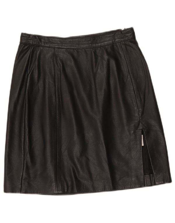 Vintage mujer mini falda de cuero W24 XS negro