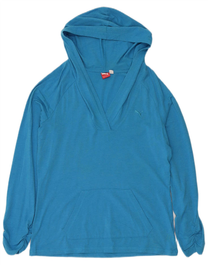 PUMA - Camiseta con capucha para mujer, manga larga, talla 40, color azul