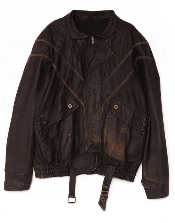 Vintage chaqueta de cuero para hombre Reino Unido 44 2XL negro