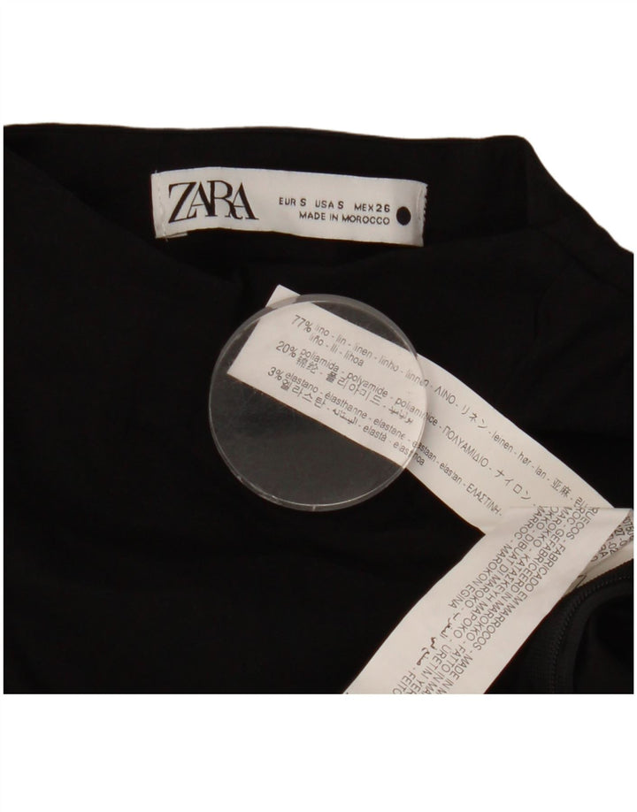 Zara Mujer Crop Top De Un Hombro Reino Unido 8 Pequeño Lino Negro