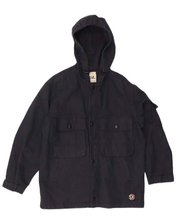 Vintage hombres con capucha chaqueta utilitaria Reino Unido 38 azul marino medio